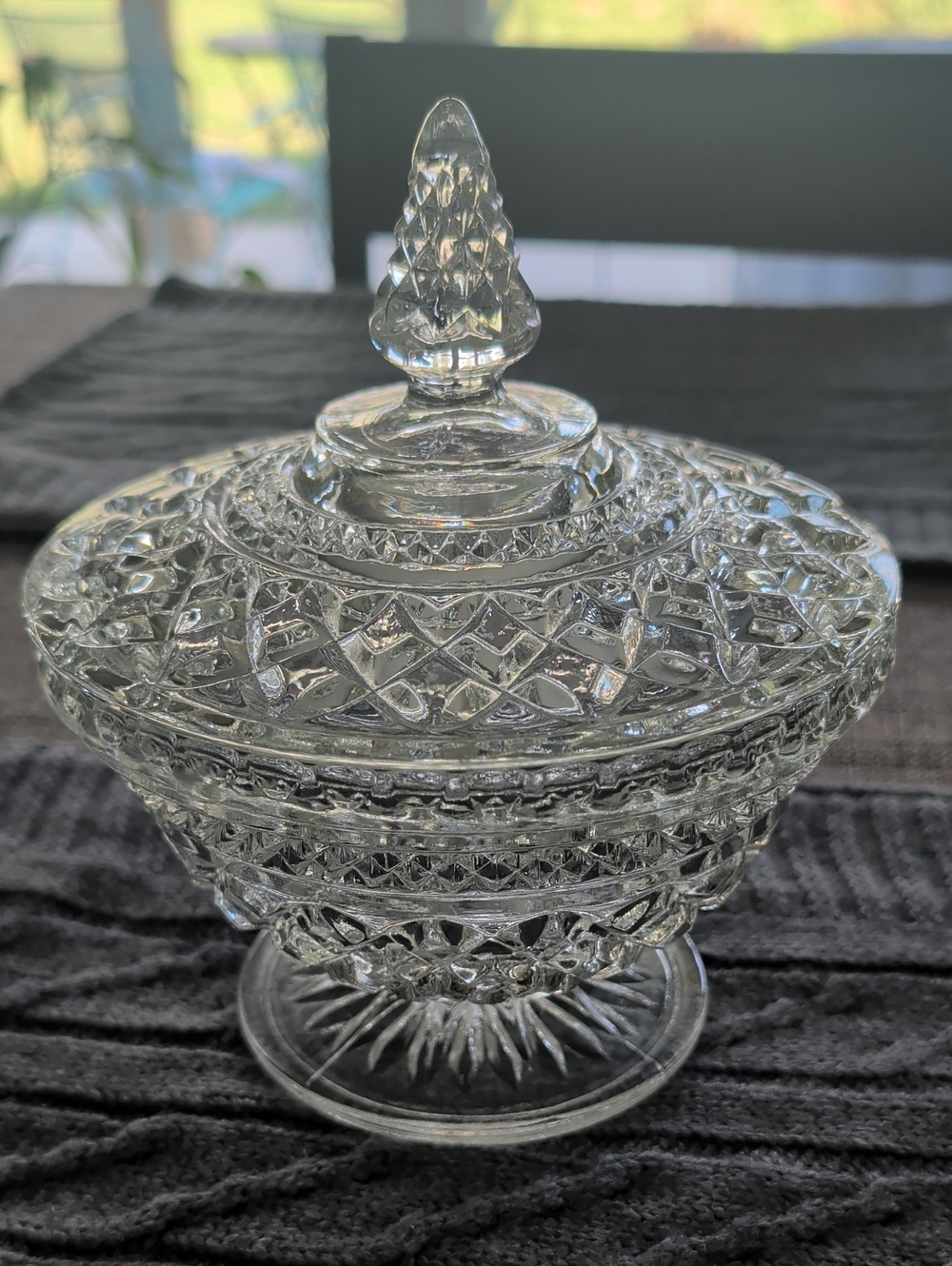 Anchor Hocking Wexford Pattern Clear Cut Glass Candy Dish with Lid